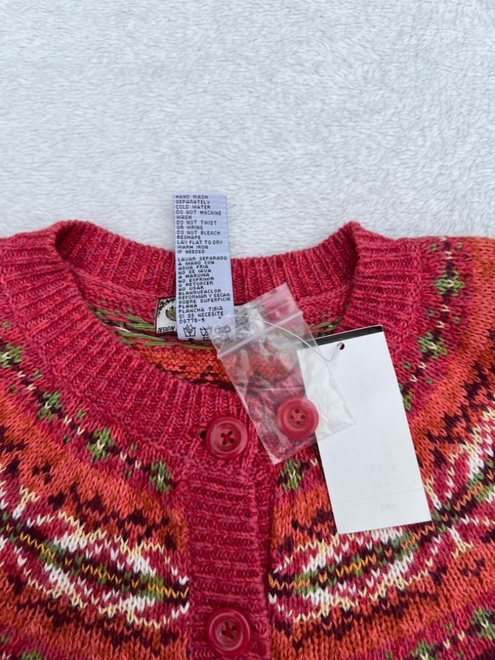 NWT Tiara International Orange Red Fair Isle Cardigan Sweater Y2K Womens Medium - Picture 4 of 7